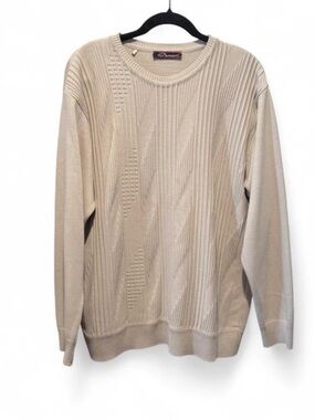 Classic Crewneck Textured Knit Sweater in Beige - Accademia